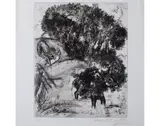 Le lion et l'âne chassant, planche 26 issue de l'album "Les fables de Jean de la Fontaine" - 1952 by Marc Chagall, Eau-forte en noir sur verger, signée et numérotée 26, sold Dec 2018