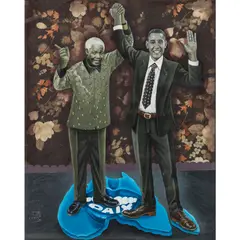 Paix by JP Mika, 2014, Huile et paillettes sur tissu, sold May 2019