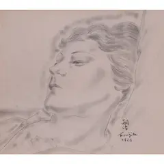 Portrait de jeune femme by Léonard-Tsuguharu Foujita, 1928, Encre de chine et estampe sur papier, sold May 2019