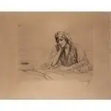 Portrait d'orientale accoudée by Louis-Auguste Girardot, Gravure, sold Jul 2019