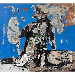 Jhonny by Armand Boua, 2019, Acrylique et goudron sur toile marouflée et carton, sold Nov 2019