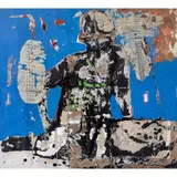 Jhonny by Armand Boua, 2019, Acrylique et goudron sur toile marouflée et carton, sold Nov 2019