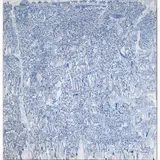 Urbain-space by Houston Maludi, 2018, Encre bleue et aprêt sur toile, sold Nov 2019