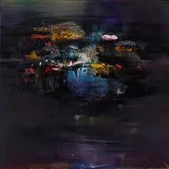 Sur le lac, du bleu de saphir, juin 2006 by Wang Yan Cheng, Huile sur toile, sold Dec 2019