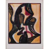 Composition fond jaune - Circa 1960 by Jean-Michel Atlan, Lithographie en couleurs sur BFK Rives filigrané, toutes marges, sold Dec 2019