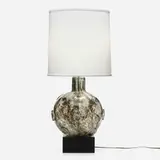 Crepuscolo table lamp by Ercole Barovier, c. 1946, internally decorated and applied glass, linen, brass, painted wood, sold Mar 2023