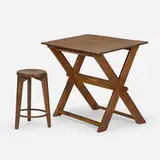 Dismountable table and stool from Chandigarh by Pierre Jeanneret, teak, pine, enameled steel, sold Mar 2023