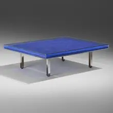 Table Bleue by Yves Klein, International Klein Blue pigment, glass, Plexiglas, steel, sold Mar 2023