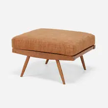 Ottoman by George Nakashima, c. 1966, American black walnut, upholstery, sold Mar 2023