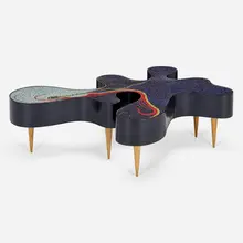 Coffee table by Katharina Welper, 2014, porcelain tile mosaic, lacquered wood, cherry, sold Mar 2023