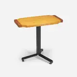 Occasional table from Les Arcs, Savoie by Charlotte Perriand, c. 1968, pine, enameled steel, sold Mar 2023