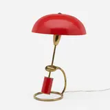 Scrittoio table lamp, model 12297 by Angelo Lelii, c. 1945, brass, enameled aluminum, sold Mar 2023