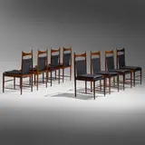 High-Backed Cantu dining chairs, set of eight by Sergio Rodrigues, 1959, rosewood, leather, sold Mar 2023
