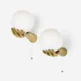 Sconces model 1436, pair by Arlus, c. 1960, polished bronze, frosted glass, sold Mar 2023