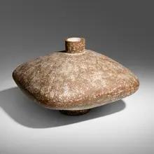 Maac vessel by Claude Conover, 1977, glazed stoneware with engobe decoration, sold Mar 2023