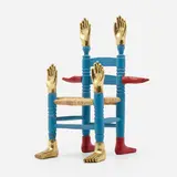 Minature chair by Pedro Friedeberg, c. 1965, carved and painted wood with gilding, rush, sold Mar 2023