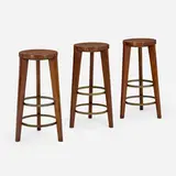 Stools from Punjab University, set of three by Pierre Jeanneret, c. 1965-66, teak, enameled steel, sold Mar 2023