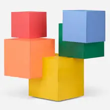 Five-Part Storage Cubes by Scott Burton, 1982, lacquered wood, sold Mar 2023