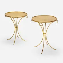 Gueridons, pair by Jean-Michel Frank, c. 1940, gilt steel, sold Mar 2023