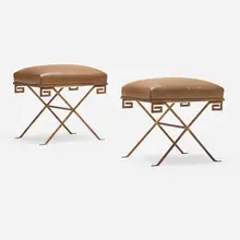 Tabourets, pair by Jean-Michel Frank, c. 1938, leather, gilt steel, sold Mar 2023
