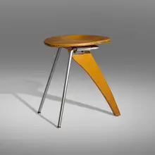 Rudder stool, model IN-22 by Isamu Noguchi, 1944, lacquered solid birch, zinc-plated steel, aluminum, sold Mar 2023
