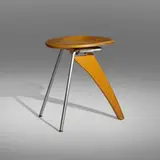 Rudder stool, model IN-22 by Isamu Noguchi, 1944, lacquered solid birch, zinc-plated steel, aluminum, sold Mar 2023