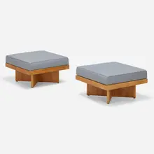 Ottomans, pair by Josep Lluís Sert, c. 1959, birch, upholstery, laminate, sold Mar 2023