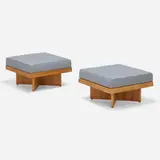 Ottomans, pair by Josep Lluís Sert, c. 1959, birch, upholstery, laminate, sold Mar 2023