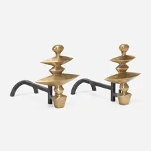 Andirons, pair by Alberto Giacometti, cast bronze, enameled steel, sold Mar 2023