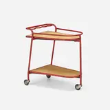 Bar cart by Jacques Adnet, c. 1950, saddle-stitched leather over steel, tatami, sold Mar 2023