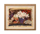 Red and White Flowers by Roy Fairchild-Woodard, serigraph on canvas having hand painted and mixed media enhancements, sold Jun 2025