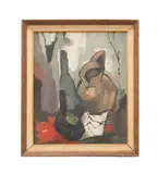 Les Bouteilles et La Cruche (The Bottles and the Jug)" - 1957 by Marie-Louise Hardy, oil on artists board, sold Jun 2025