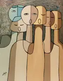 Six Girls Choir (1981) by Daphne Odjig, acrylic on canvas, sold Dec 2023