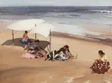 Gypsies on the Beach at Zarauz (sic) by William Russell Flint, watercolour, sold Dec 2023