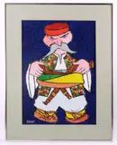 Man with Pistols by Jovan Obican, acrylic on board, sold Nov 2023