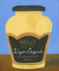 Dijon (Mustard) Painting by Michael Doyle, acrylic-gouache on canvas board. Framed measurements of 25x21'', sold Jun 2022