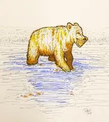 Taco Bear Drawing by Rich Stevens, Ink & marker on paper. Loose and unframed, sold Jun 2022