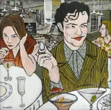 Fitz Liked the Briny Ones (Walrus & The Carpenter) Painting by Christopher Kroehler, Oil on glass, sold Jun 2022