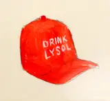 Trump Hat (Drink Lysol) Painting by Jeff Farnam aka Jeff Mf, Acrylic on board. Measures 3.5x3.5''. Wire on verso, sold Jun 2022