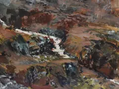 A remote river landscape by Roy O'Neil, watercolour, sold Nov 2023