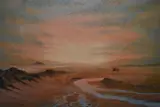 A desert landscape depicting a figure on horseback by Terry Marshall, 2005, acrylic, sold Nov 2023