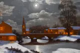A winter landscape depicting a village under by Howard Shingler, oil on canvas, sold Nov 2023