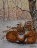 Young Foxes by Joyce Percival, acrylic, sold Nov 2023