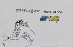 Excellent Sofa Sets by Humphrey Ocean, 1997, ink, offered Oct 2023