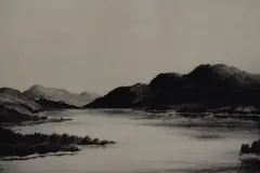 A Scottish loch landscape by Johnstone Baird, etching, sold Oct 2023