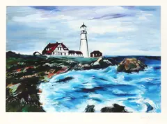Lighthouse in Maine by Bob Dylan, print, sold Oct 2025