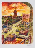 Bell Tower in Stockholm by Bob Dylan, Giclée in colours, offered Dec 2024