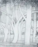 The Park by Geoffrey Key, etching, sold Mar 2025