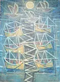 Moonlit harbour by William Black, oil on canvas board, sold Mar 2025