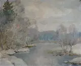 A Russian landscape in winter by Eric Thornton Prehn, oil on board, sold Mar 2025